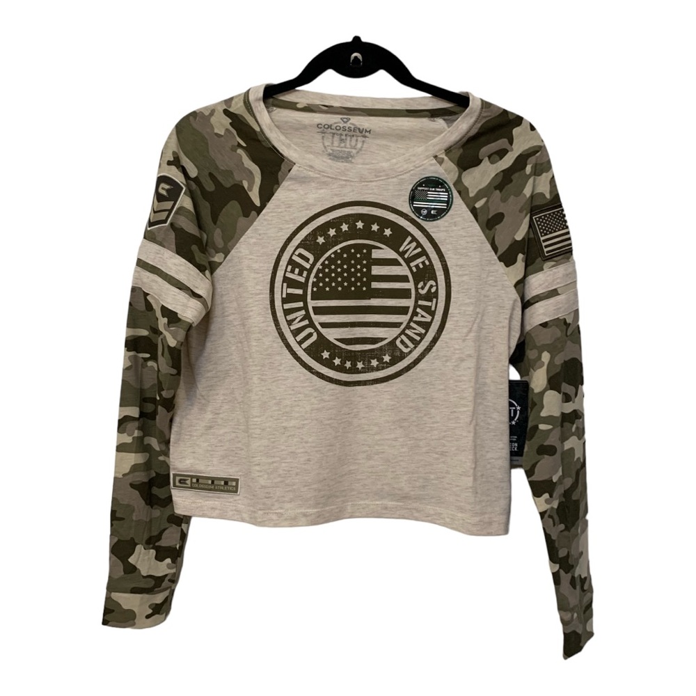 COLOSSEUM ATHLETIC "OPERATION HAT TRICK" CAMO CROPPED WOMEN'S LONG SLEEVE SHIRT